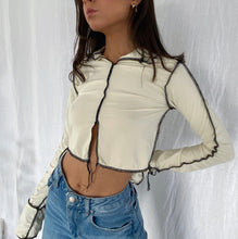 Load image into Gallery viewer, Raw Stitch Ivory Flared Long Sleeve Top
