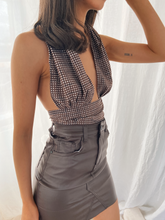 Load image into Gallery viewer, Brown Check Halter Silk