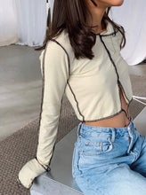 Load image into Gallery viewer, Raw Stitch Ivory Flared Long Sleeve Top