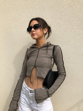 Load image into Gallery viewer, Raw Stitch Brown Flared Long Sleeve Top