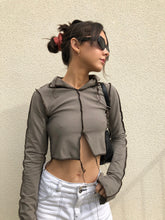 Load image into Gallery viewer, Raw Stitch Brown Flared Long Sleeve Top