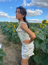 Load image into Gallery viewer, Champagne Silk Ruched Mini Cowl Neck Dress (The Willow Dress)