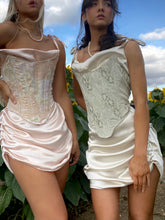 Load image into Gallery viewer, Champagne Silk Ruched Mini Cowl Neck Dress (The Willow Dress)