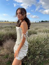 Load image into Gallery viewer, Champagne Silk Ruched Mini Cowl Neck Dress (The Willow Dress)