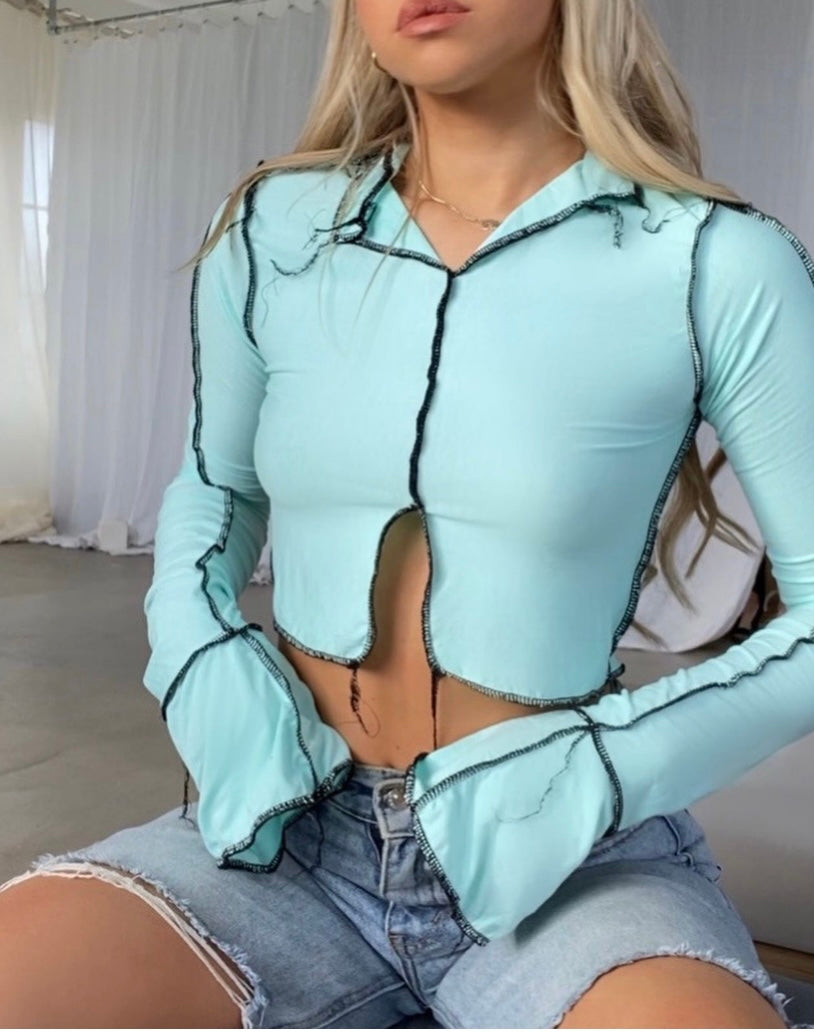 Raw Stitch Electric Blue Flared Long Sleeve Top